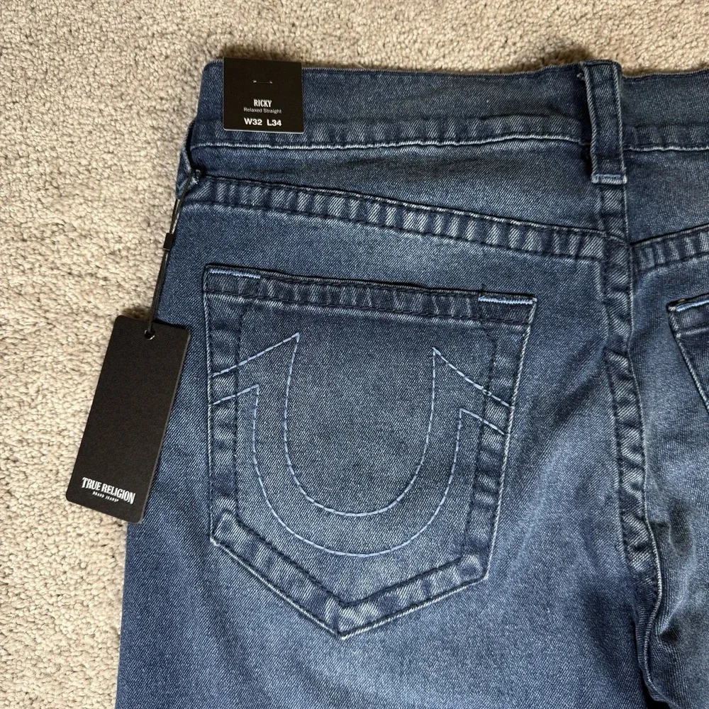 NWT True Religion‎ Men's 32x34 Medium Wash Ricky Relaxed Straight Fit Jeans $199